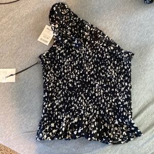 Black and white floral one shoulder blouse